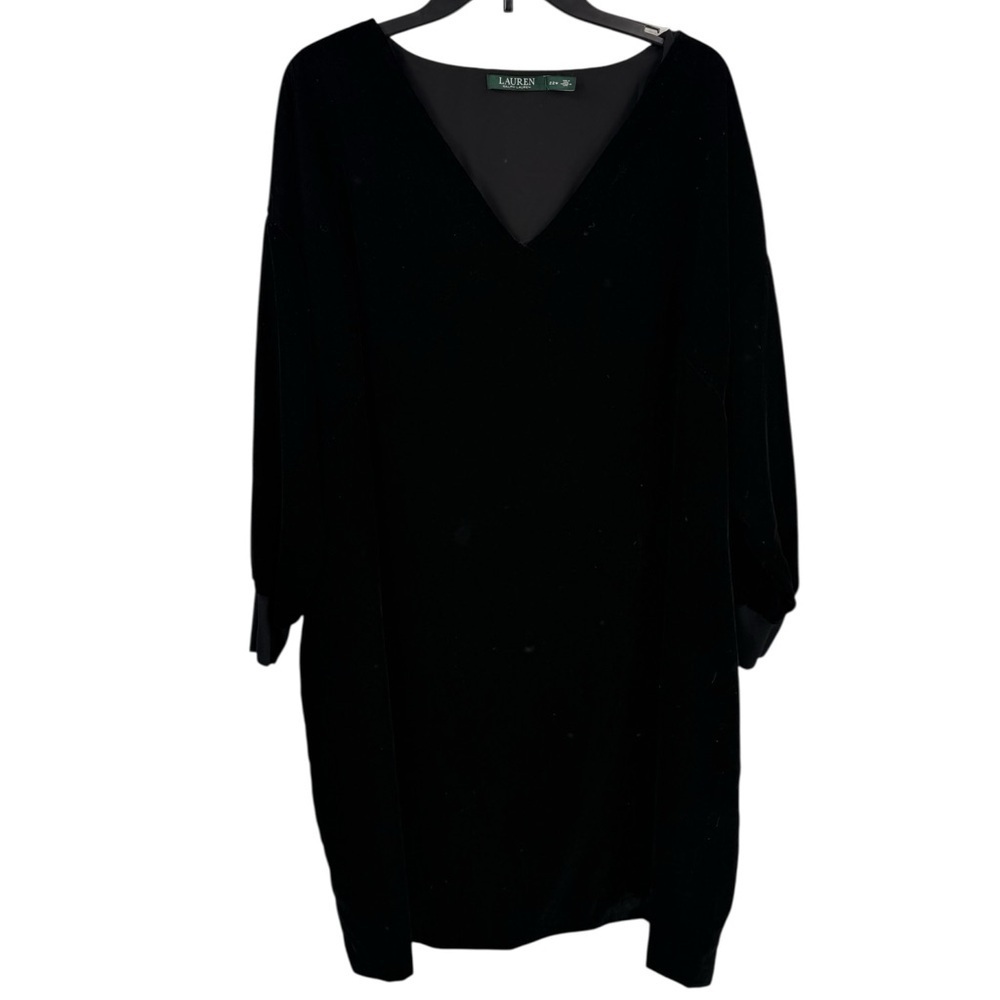 Lauren Ralph Lauren Green Label Black Velvet Shift Dress Dolman Cuffed Size 22W